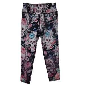 Evolution and Creation Skulls and Floral Athletic Hiking Walking Leggings M